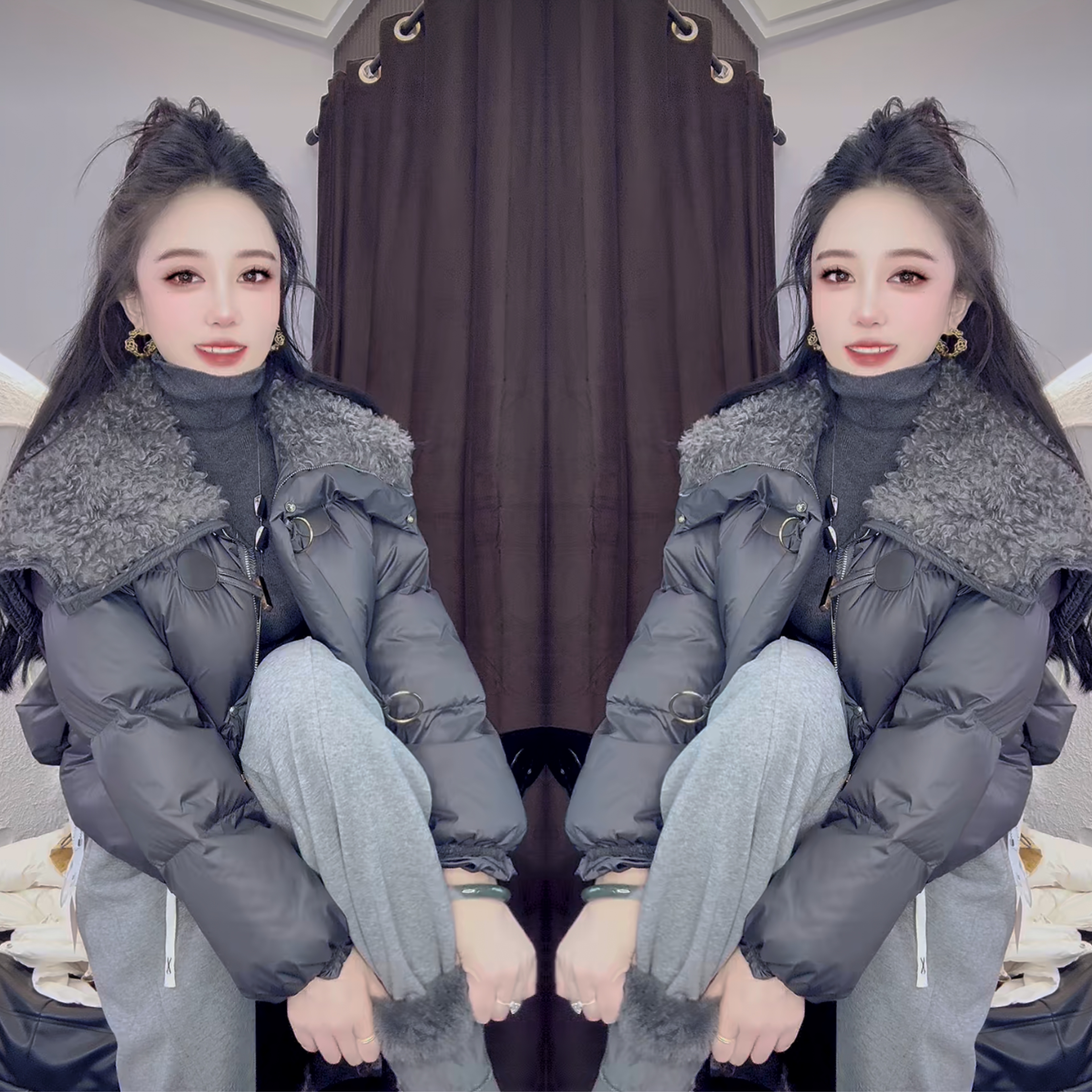 慵懒松弛感遮肉棉服外套女装