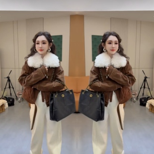 小个子青春俏皮减龄韩系潮流网红爆款短款遮肉白色翻领棉服外套女