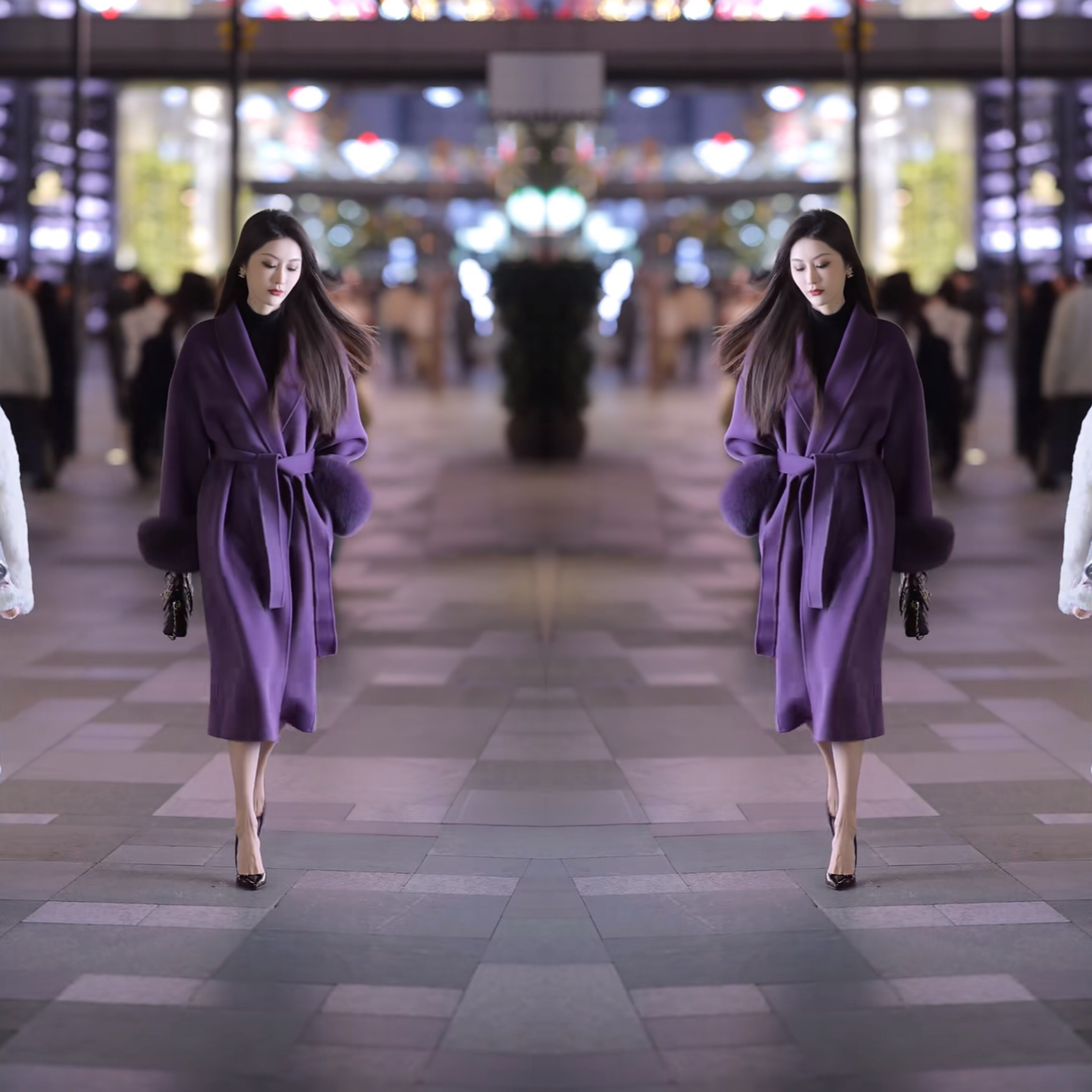 毛毛袖口高贵风衣外套礼服穿搭