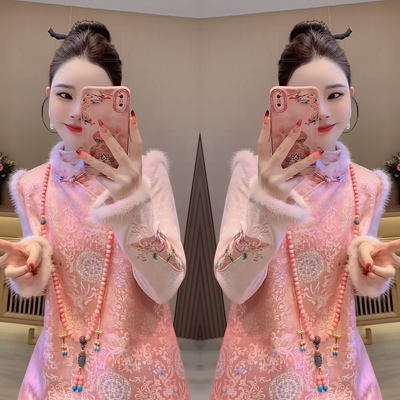 旗袍连衣裙设计感搭配精致打底