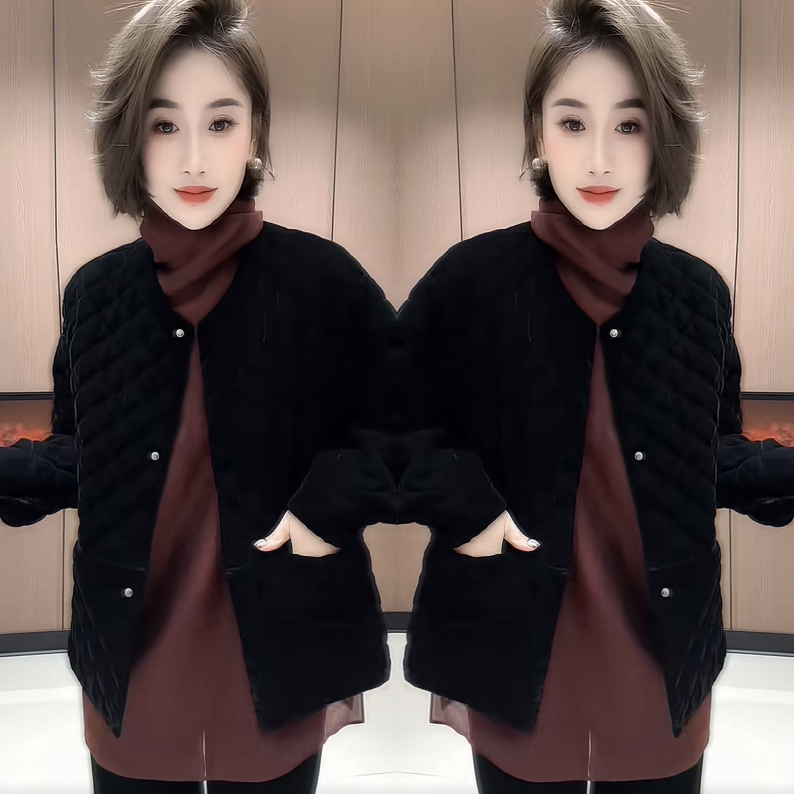 新款洋气丝绒保暖棉服外套潮