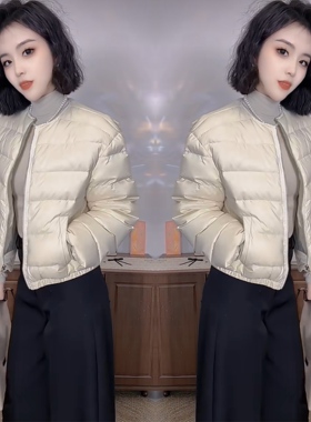 网红冬季爆款炸街开衫白色圆领无帽松弛感短款2025轻奢棉服外套潮