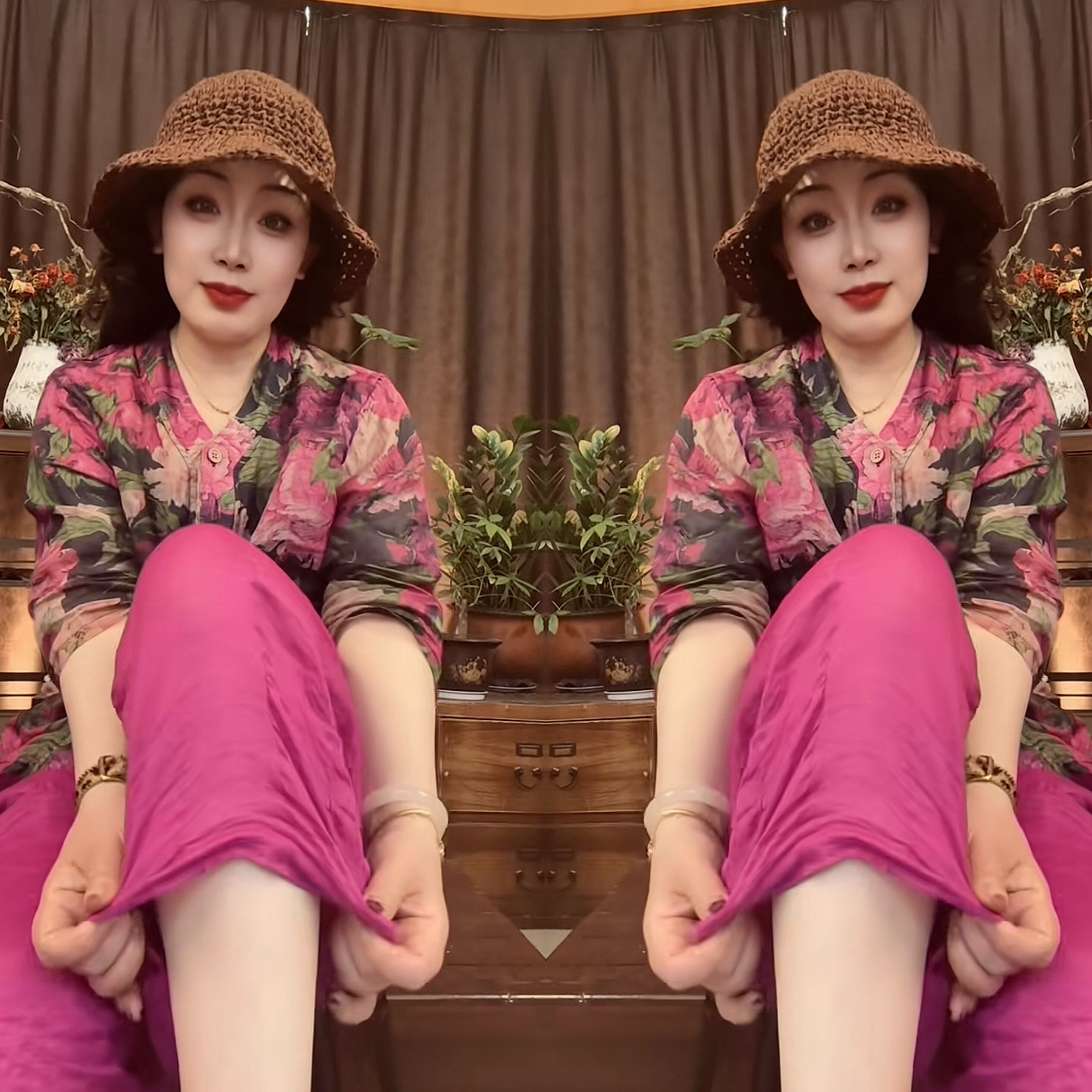 宽松遮肉女士打底衫搭配休闲裤子