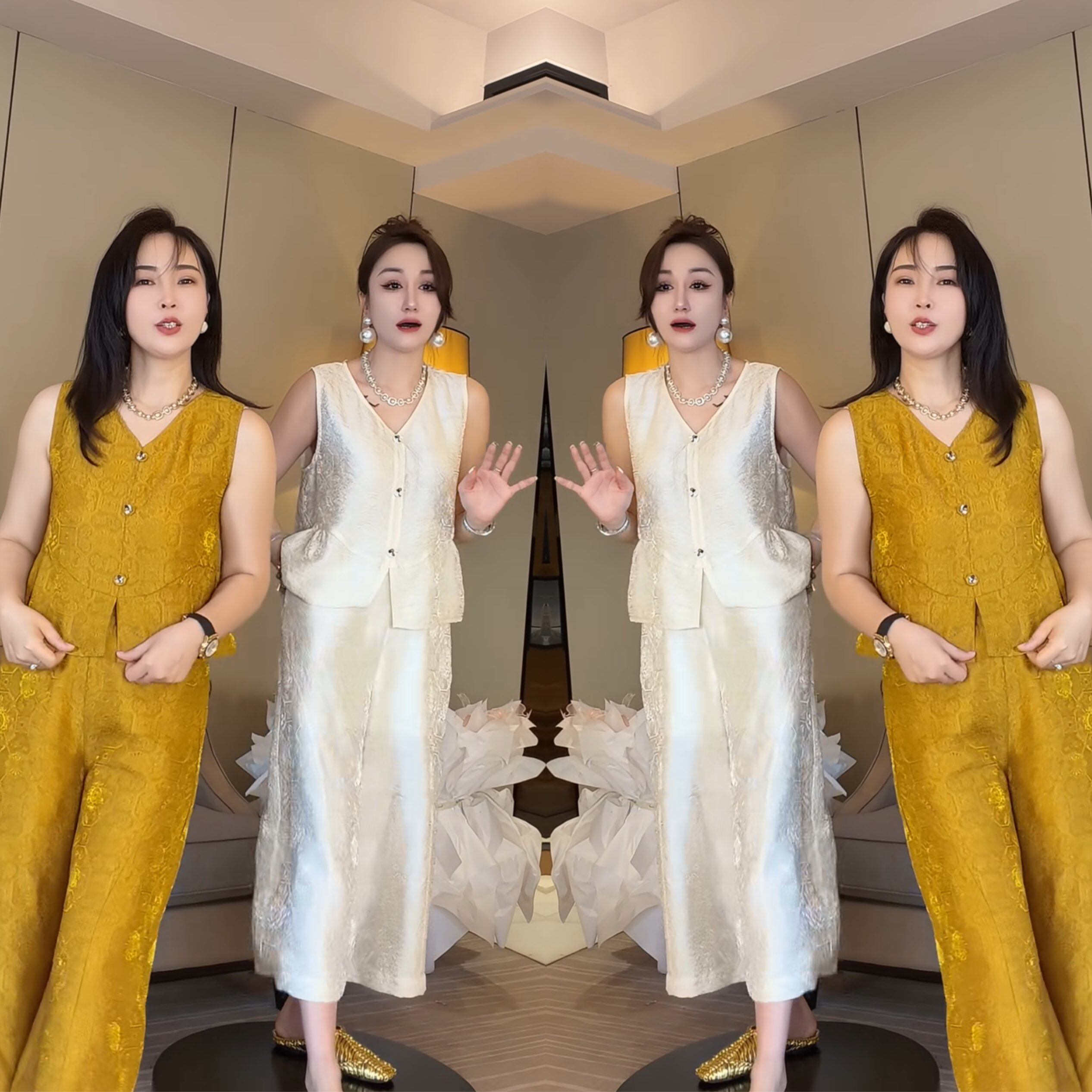 显瘦女装无袖两件套上衣搭配裤子