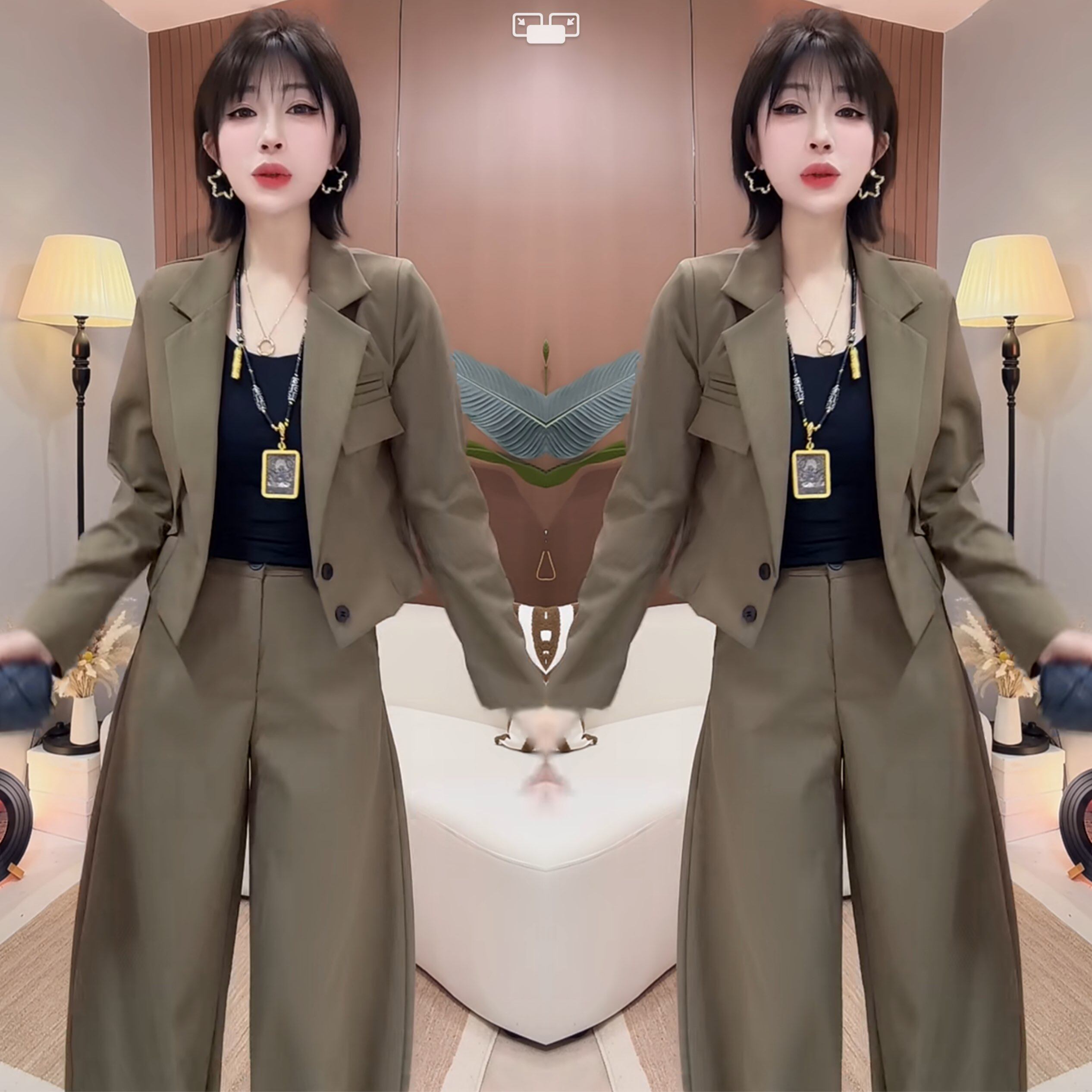 女装西装翻领两件套外套裤子潮