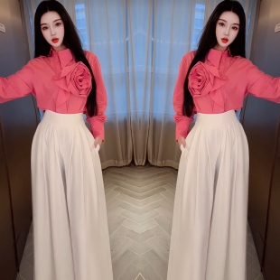 2026网红爆款炸街春季立体花朵石榴红俏皮减龄可爱打底衫显白穿搭