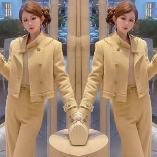 欧韩网红爆款洋气开衫时髦高冷办公酷飒西服外套搭配高腰长裤穿搭