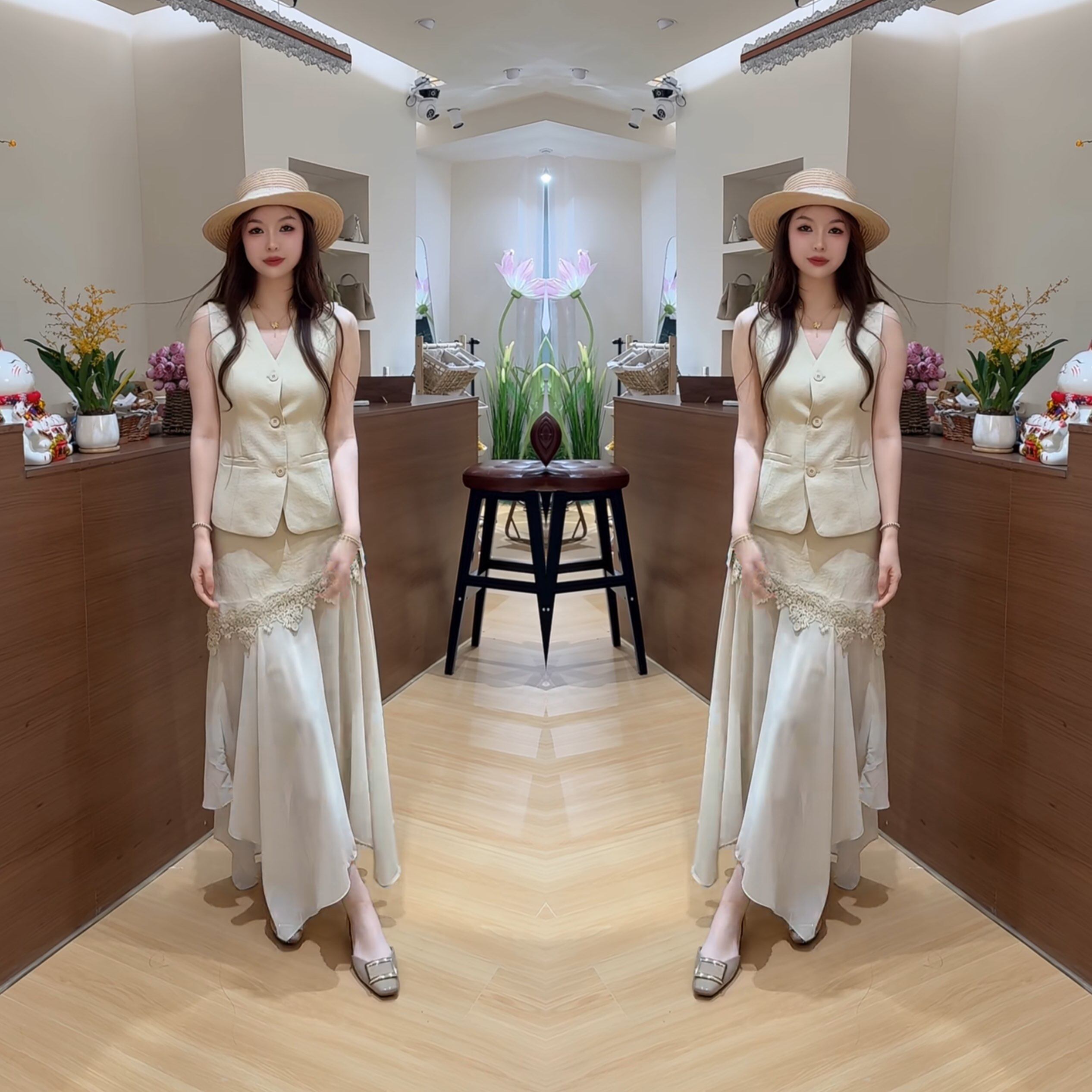网红爆款高级感夏季新款女神范法式韩版无袖西装马甲搭配半身裙潮