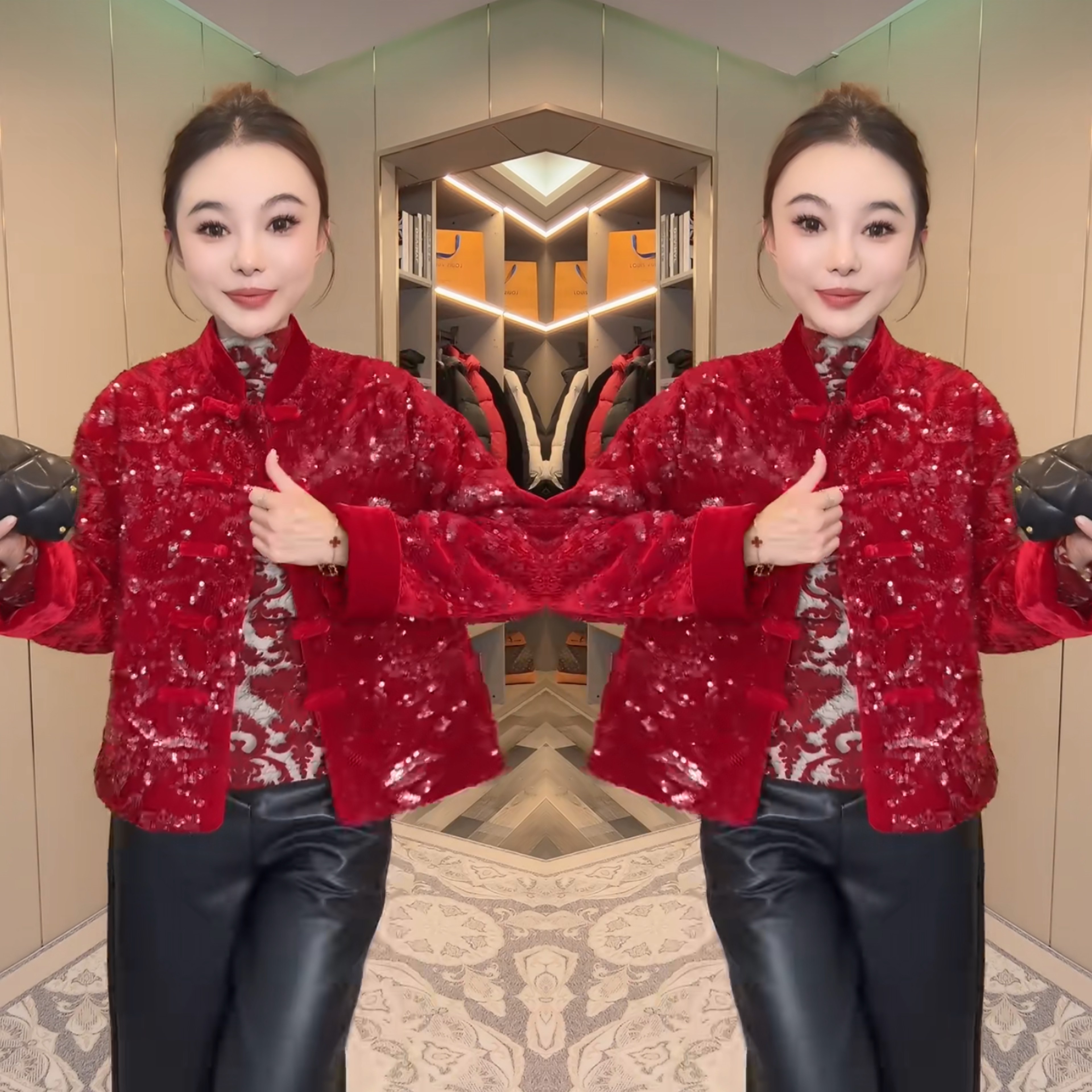 亮片保暖棉服外套国潮风