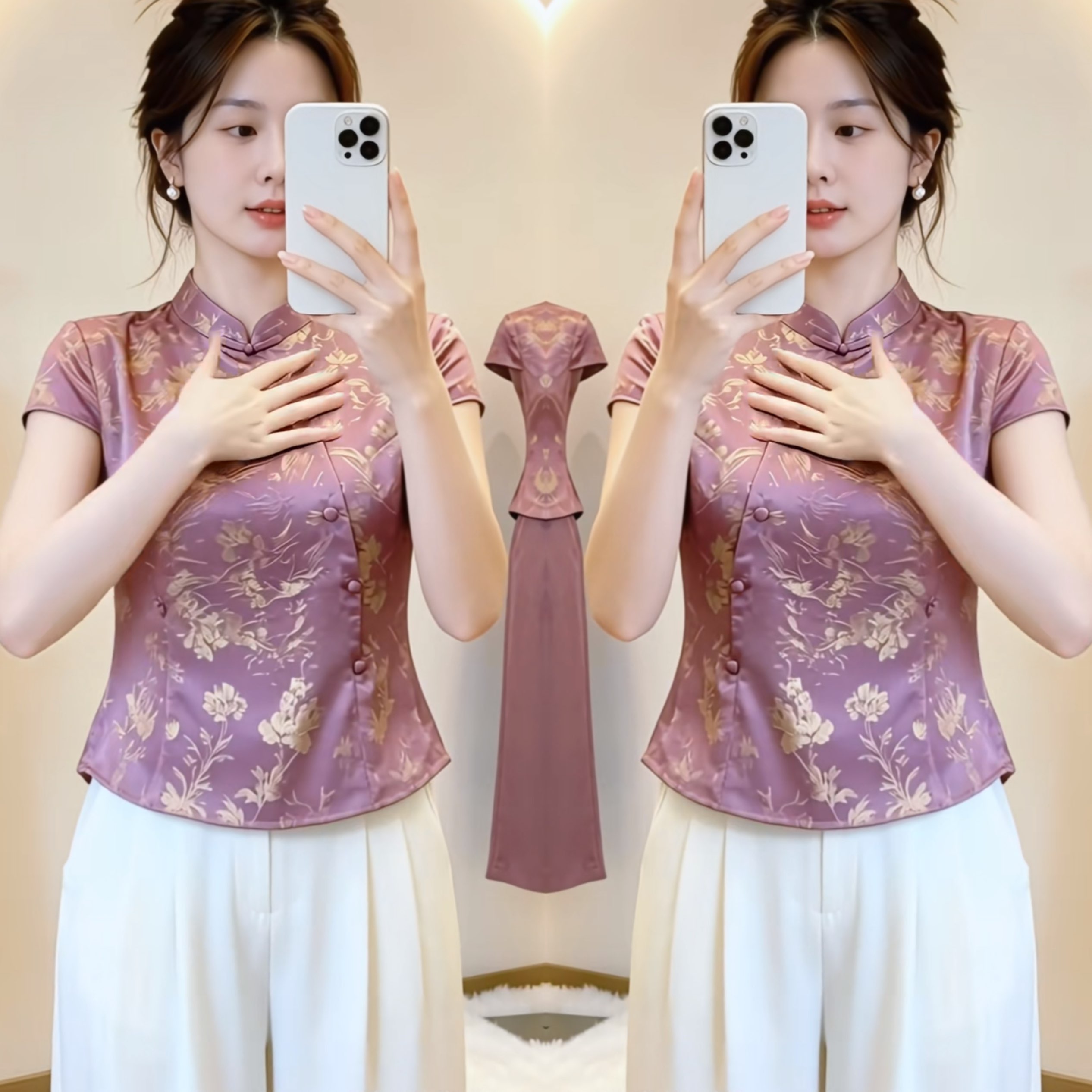 精致印花高端大气女士修身打底衫