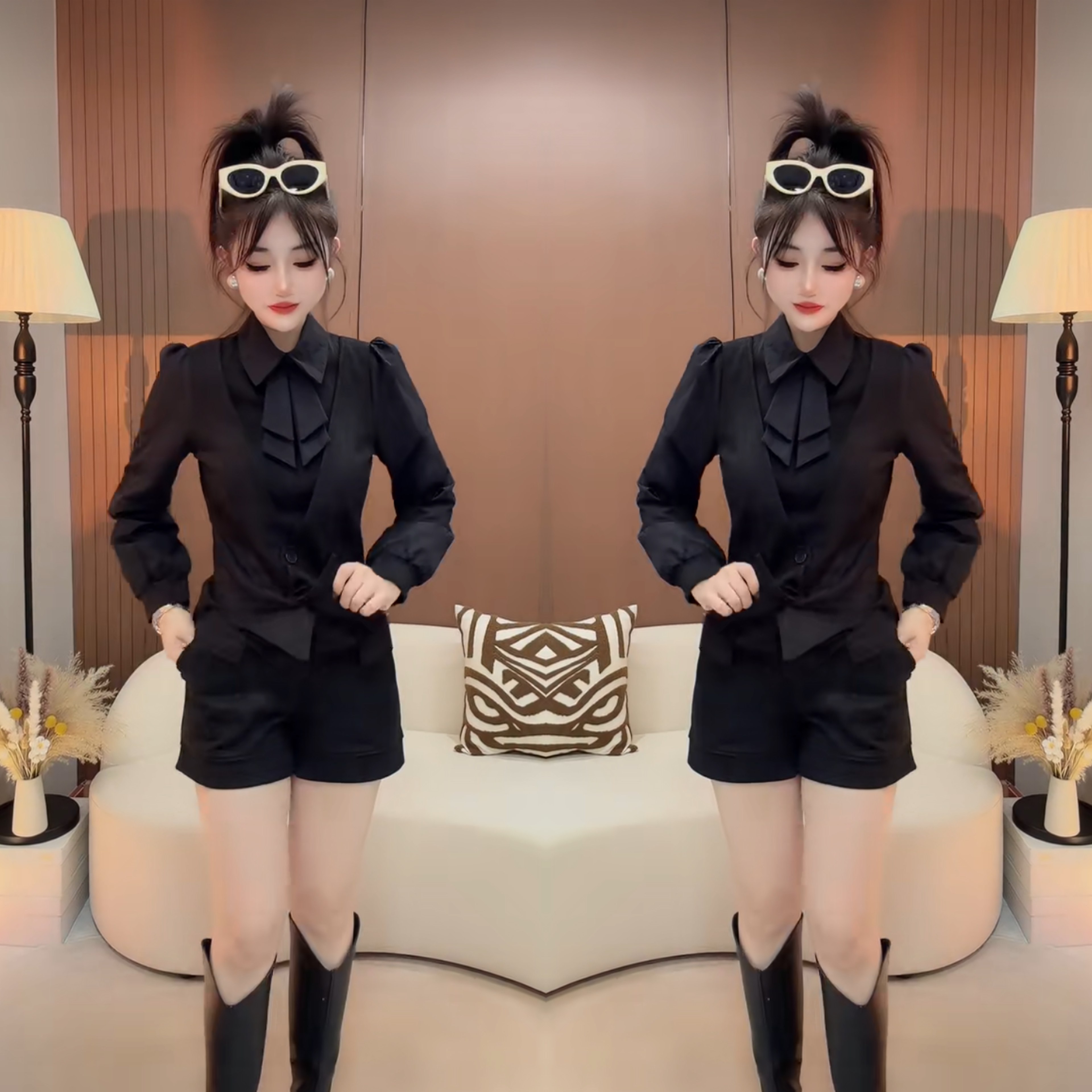 港式2025冬季御姐轻奢修身显瘦干练马甲搭配性感短裤两件套网红女