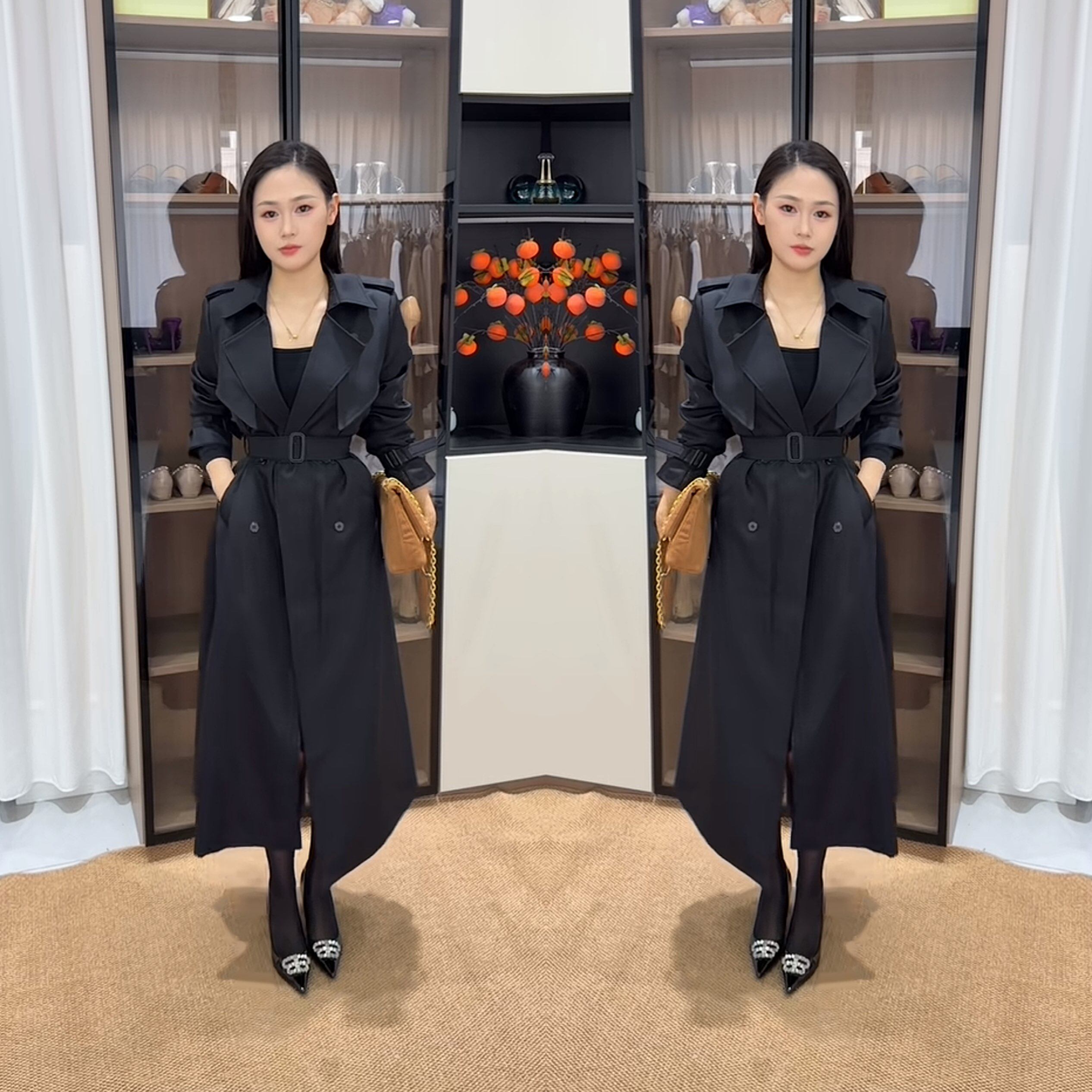 长款显瘦收腰赫本风百搭风衣外套