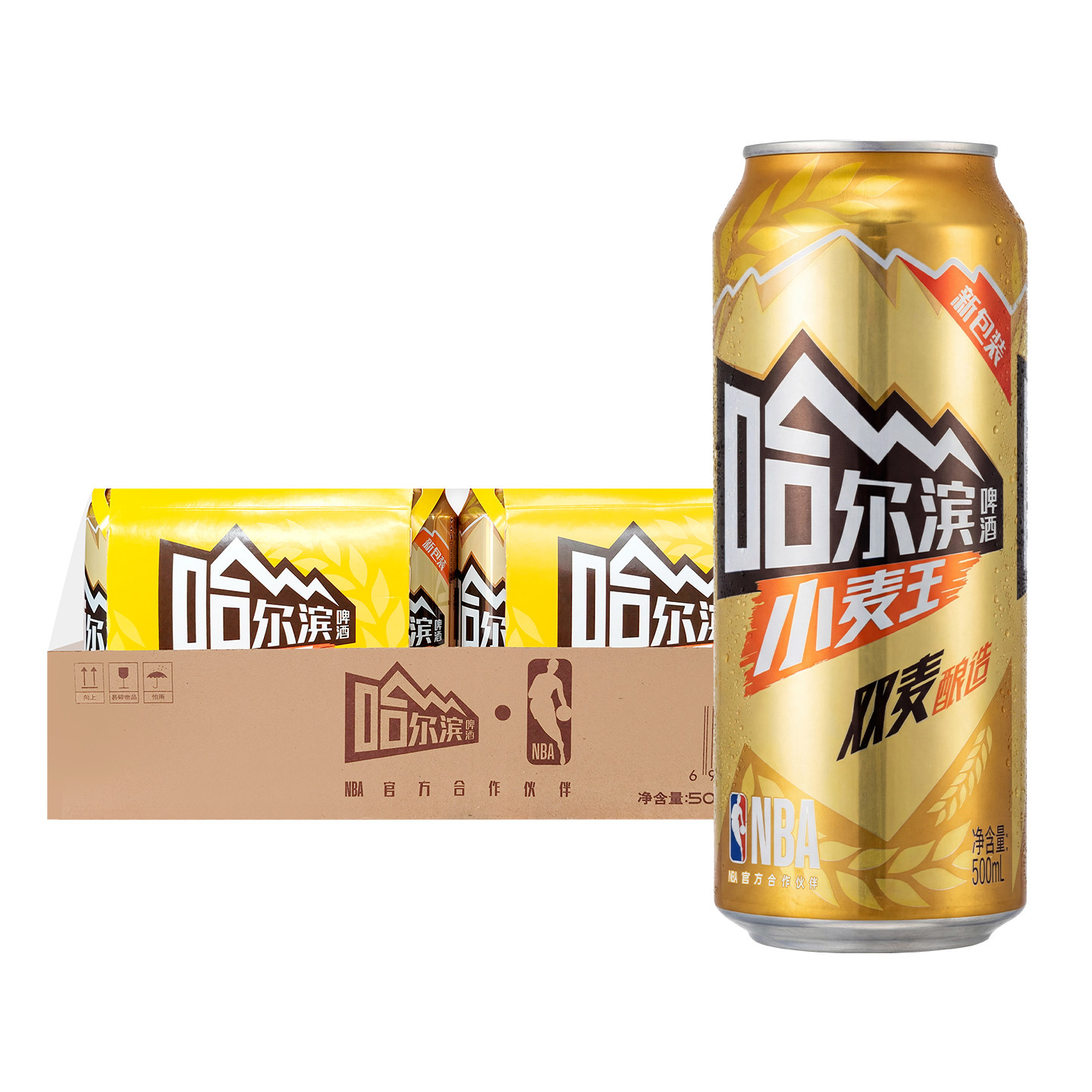 哈尔滨啤酒小麦王500ml*18罐*2箱熟啤酒整箱包邮哈啤听装拉罐包装