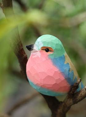 Jay家 紫翅佛法僧 木雕小鸟纯手工实木桌面摆件生日礼物原创