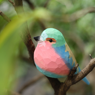 Jay家 木雕小鸟纯手工实木桌面摆件生日礼物原创 紫翅佛法僧