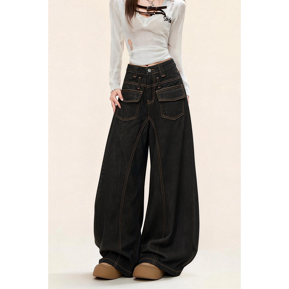 自然涩美式复古弯刀牛仔裤女春季2026新款高腰直筒显瘦宽松阔腿裤,女装/女士精品,牛仔裤,淘宝优惠券,粉丝福利购,淘宝优惠卷