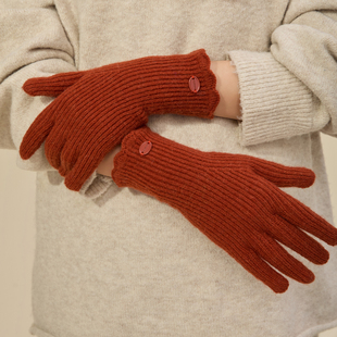 橘红色毛线手套帽子围巾二三件套女秋冬保暖百搭韩系针织围脖套装