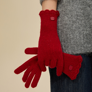 2026氛围感红色针织手套帽子围巾女冬季保暖加厚百搭毛线新年围脖