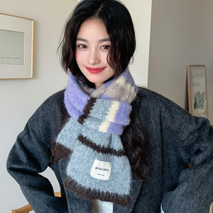 围巾冬季 可爱拼色披肩 女韩系氛围感百搭针织秋冬保暖围脖2025新款