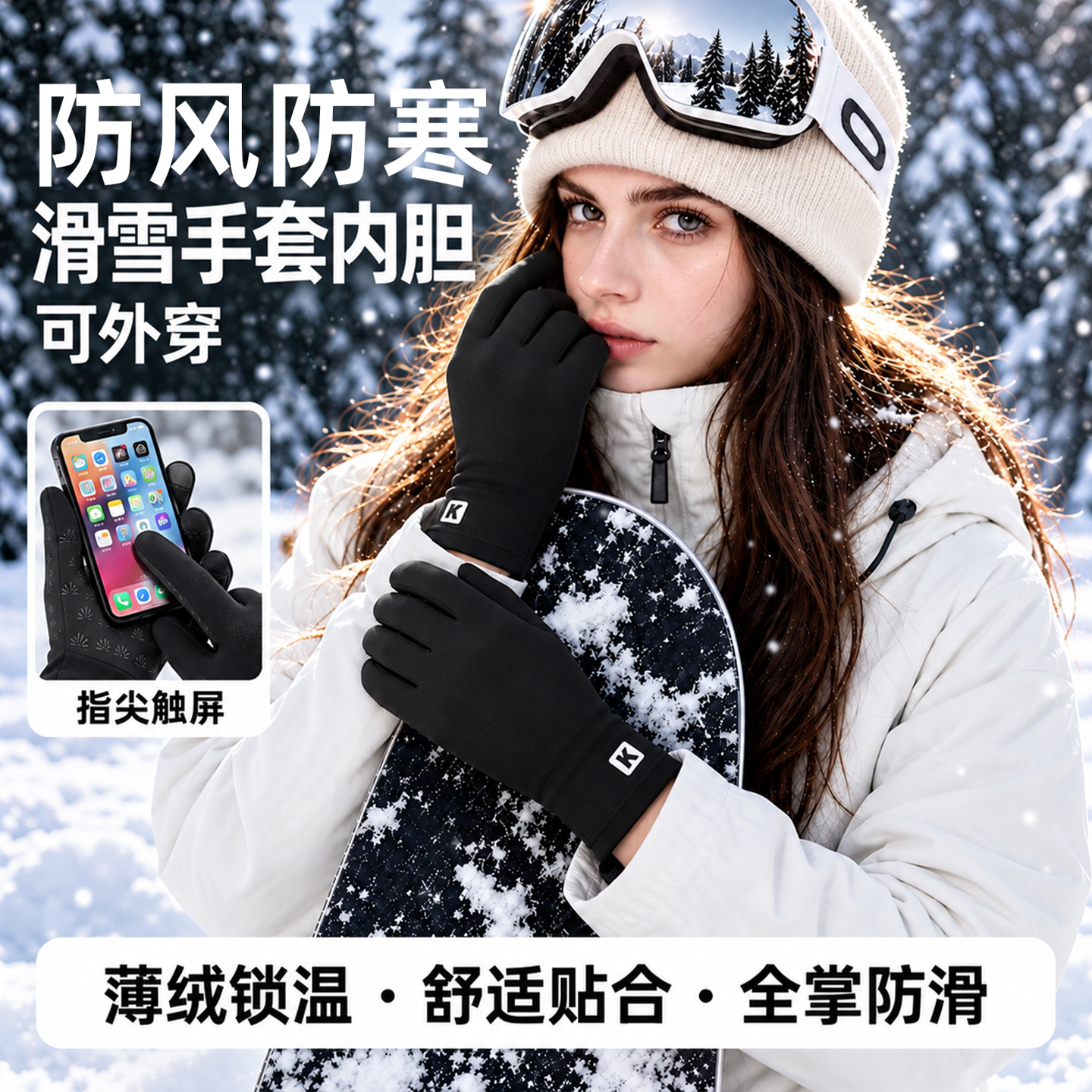 手套冬季女士运动跑步骑行登山防风防滑男款保暖骑车滑雪手套内胆