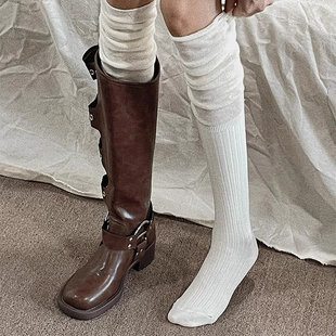 骑士靴袜套配靴子的袜子女拼接过膝袜叠穿堆堆美拉德长筒靴推推袜