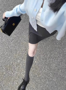 灰色小腿袜子女2025春秋款高筒长袜黑色秋冬季强压显瘦堆堆袜女款