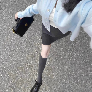 灰色小腿袜子女2025春秋款高筒长袜黑色秋冬季强压显瘦堆堆袜女款