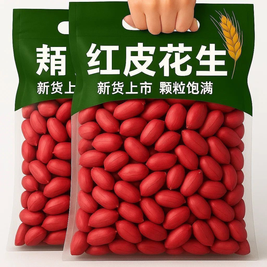 东北农家新货红皮花生米红衣花生四粒红新货花生米无壳红皮花生仁