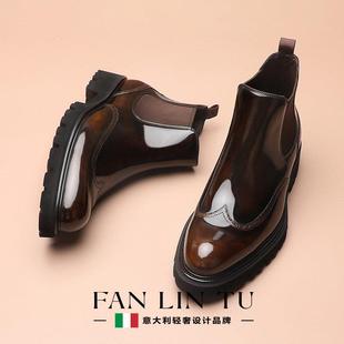 梵琳图秋冬英伦风切尔西靴男圆头厚底一脚蹬时尚百搭真皮中帮