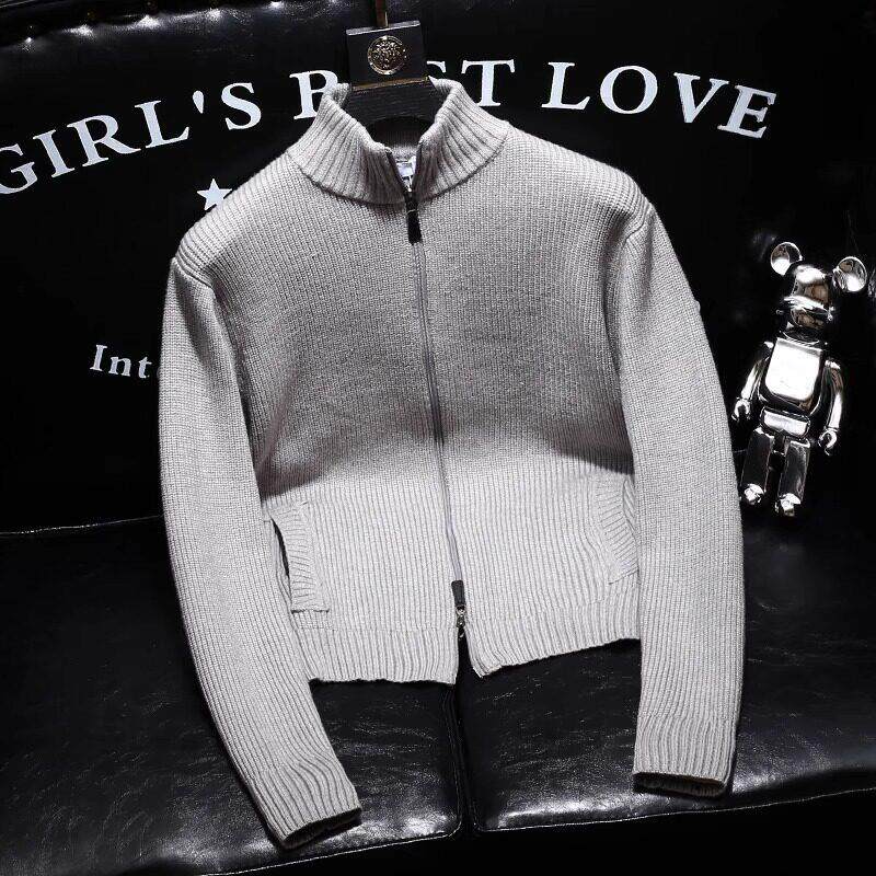 针织开衫外套轻奢纯色简约时尚立领长袖拉链修身外穿毛衣男秋冬季