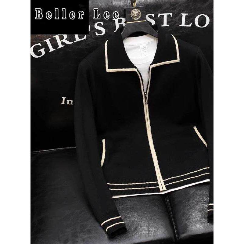 BellerLee 翻领毛衣2024秋冬款开衫外套男高级感休闲男装针织线衫