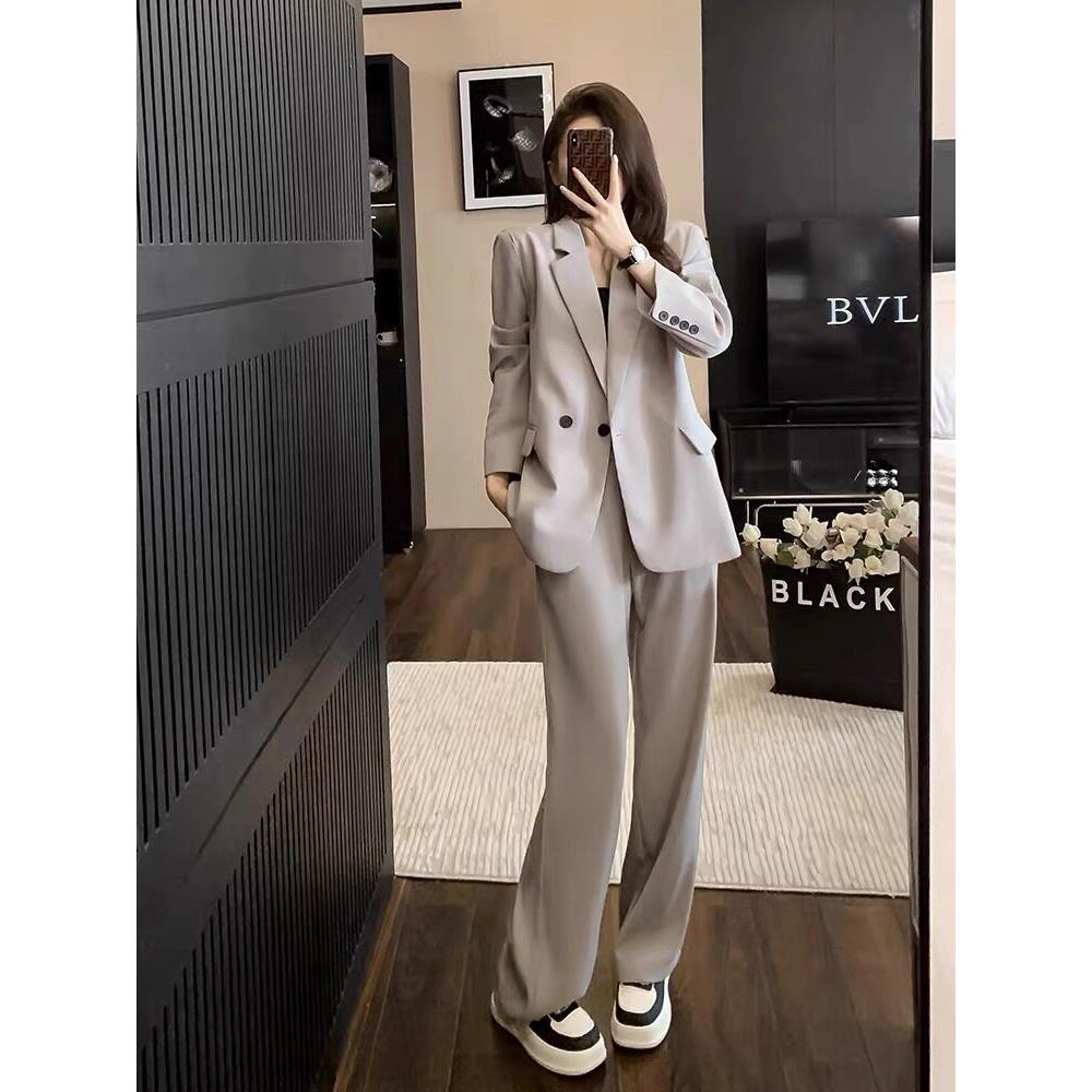 韩国女春秋灰色高级感休闲西装套装御姐干练职业装通勤西服两件套