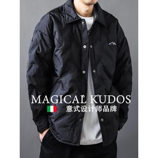 MAGICAL KUDOS白鸭绒羽绒服刺绣翻领菱格纹男冬季轻薄款宽松外套