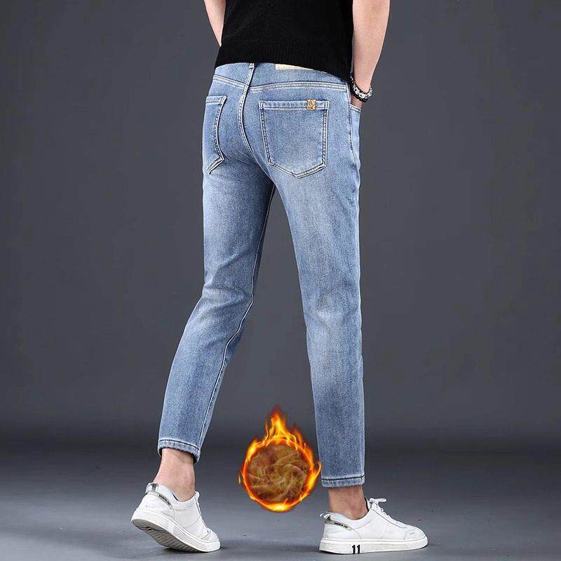 牛仔裤男款直筒2025秋冬极简自然修身九分裤时尚百搭加绒加厚裤子