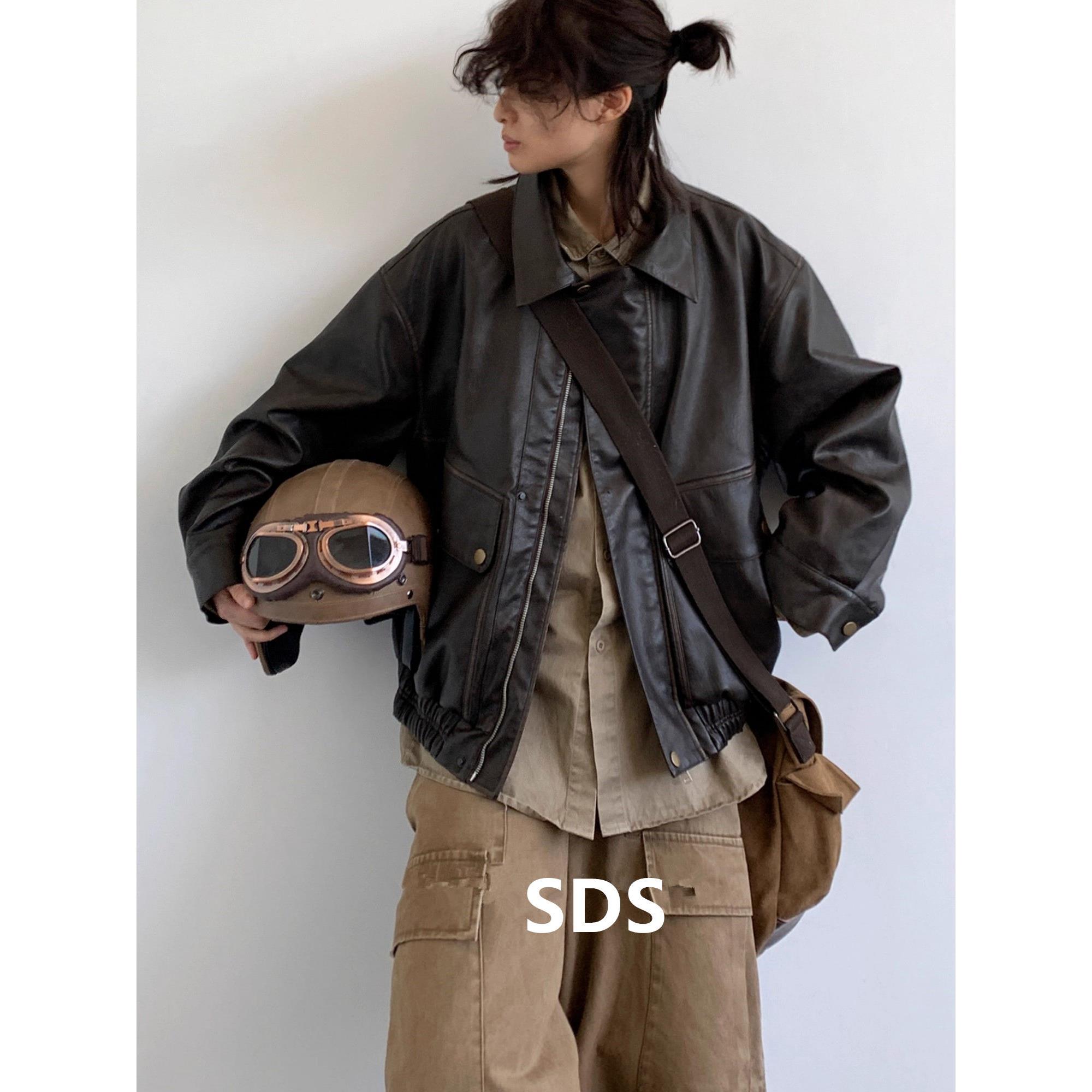潮牌美拉德皮衣外套男秋冬季2025新款日系覆古真皮机车服痞帅夹克