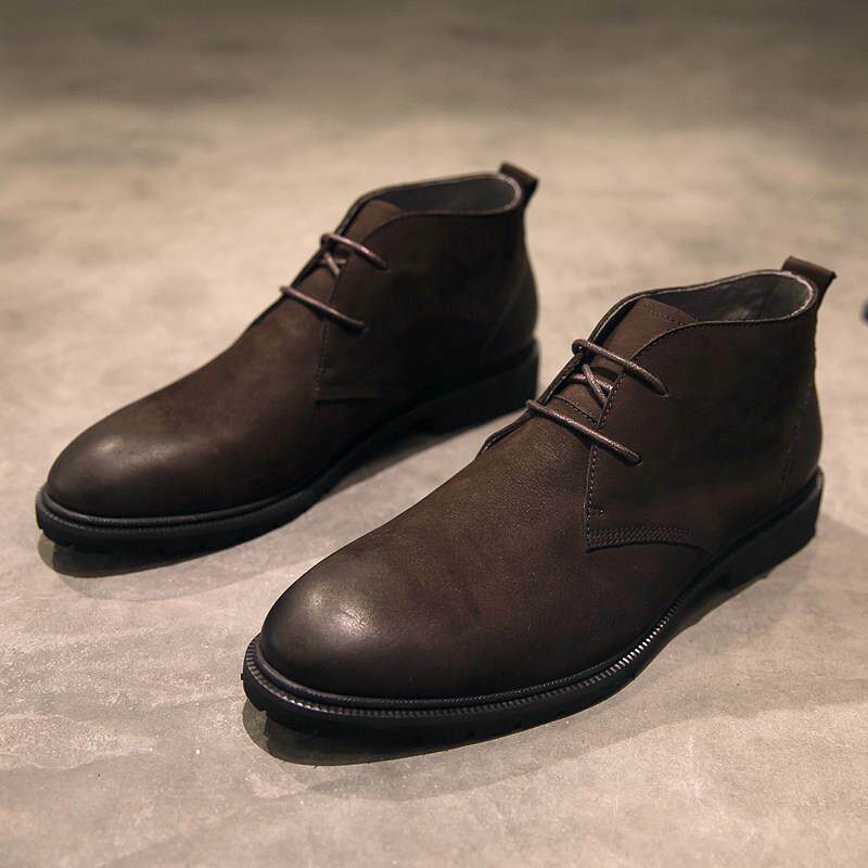 覆古马丁靴真皮中帮冬加绒男靴工装靴潮流英伦切尔西短靴透气皮靴