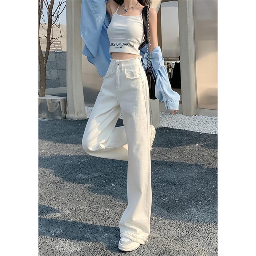 SPYB白色阔腿牛仔裤女2025年新款高腰显瘦宽松直筒梨形身材拖地裤
