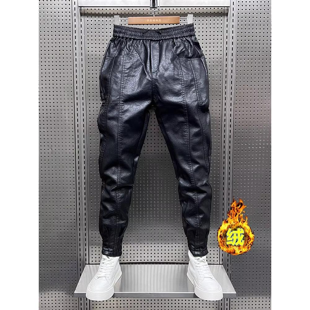 皮裤男加绒加厚高端潮流时尚休闲裤机车骑行防风保暖裤子男款秋冬