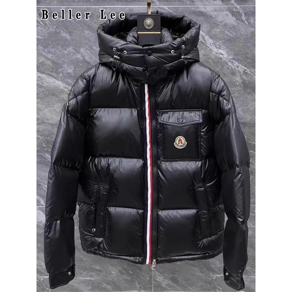 BellerLee 高端休闲连帽羽绒服2024秋冬季百搭亮面白鸭绒加厚外套