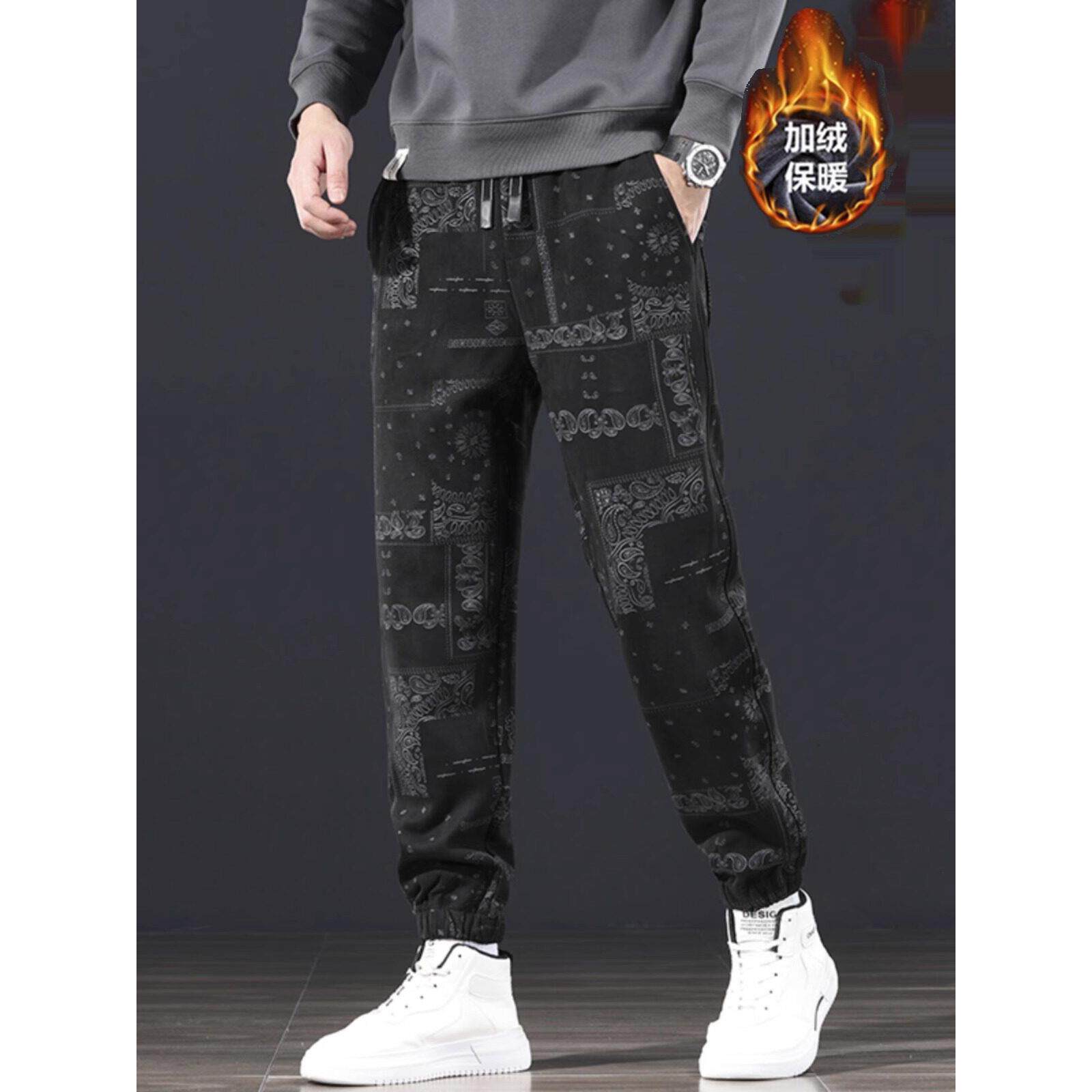 男士秋冬裤子麂皮绒舒适保暖卫裤2025秋冬季民族风宽松休闲裤男款