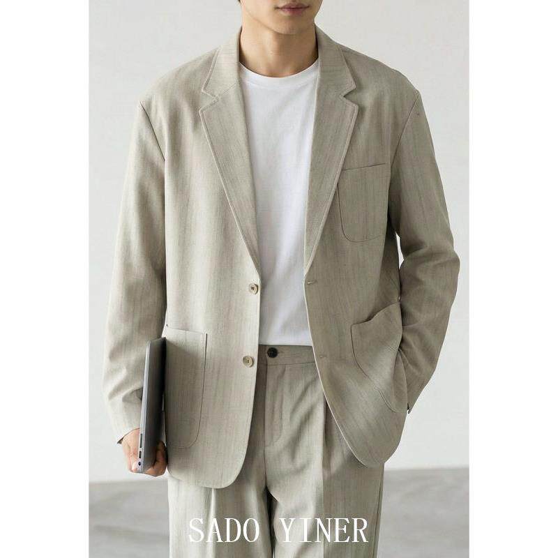SADO YINER轻商务麻涤混纺肌理休闲西服男2026春季新款西装套装男
