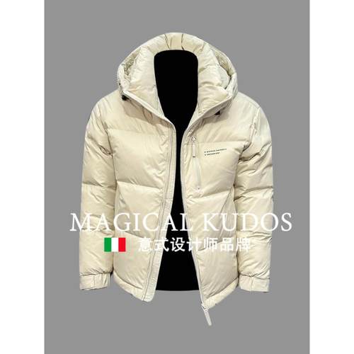 MAGICAL KUDOS字母米色连帽羽绒服轻薄短款冬季休闲时尚加厚外套