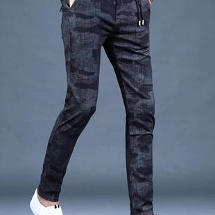 犇公子秋冬加绒牛仔裤 迷彩修身小脚长裤商务休闲款