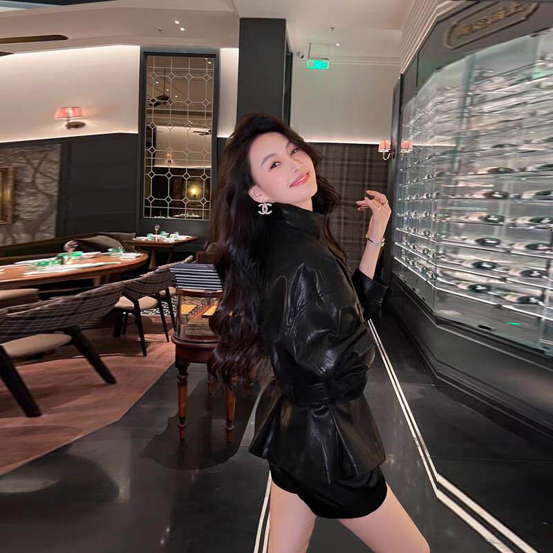 高端黑色绵羊皮衣外套女2026春秋季新款韩版复古气质夹克收腰上衣