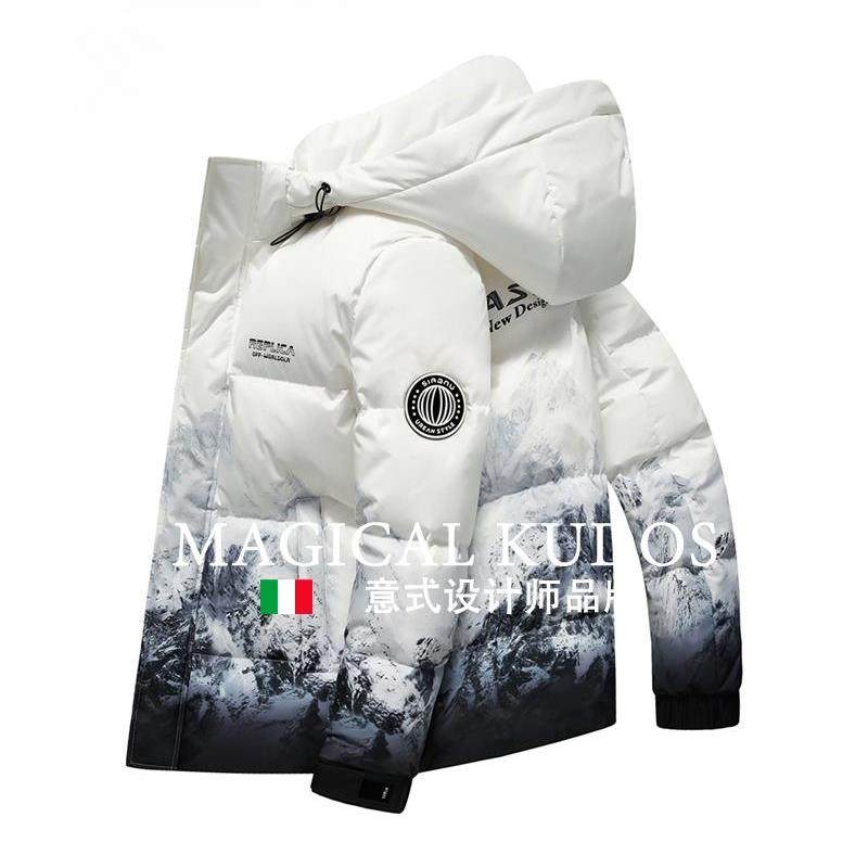MAGICAL KUDOS加厚羽绒服男短款2024冬季新款白鸭绒保暖迷彩外套