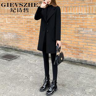 纪诗哲黑色双面羊绒大衣女2025秋冬季新款小个子毛呢子大衣外套女