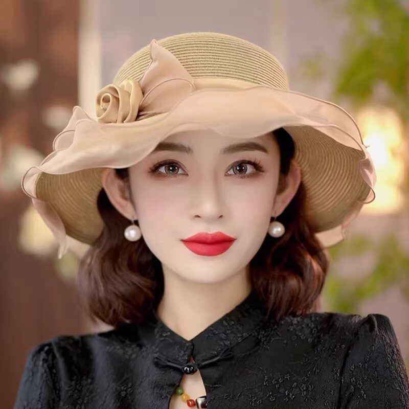 布塔春夏季防晒遮阳帽女士出游草帽时尚优雅太阳帽海边户外沙滩帽