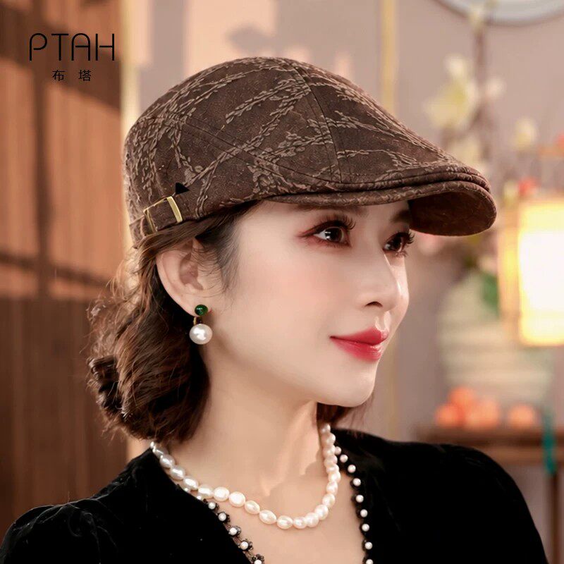 布塔前进帽女英伦风复古棒球帽秋冬桑蚕丝锦油绸鸭舌帽百搭帽子