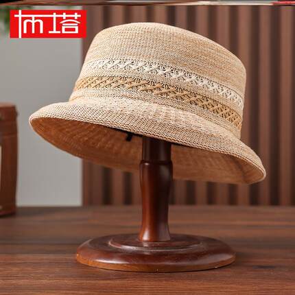 布塔春夏季防晒遮阳帽女镂空设计小礼帽平顶小沿盆帽可折叠渔夫帽