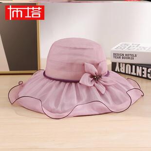 布塔夏季真丝遮阳帽女大帽檐防晒紫外线渔夫帽桑蚕丝太阳帽夏凉帽